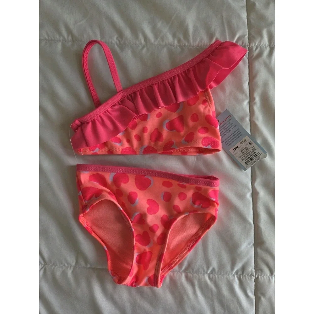 12 months Girl's Swimsuit Bikini Hot Pink Heart Print Toddler Cat & Jack